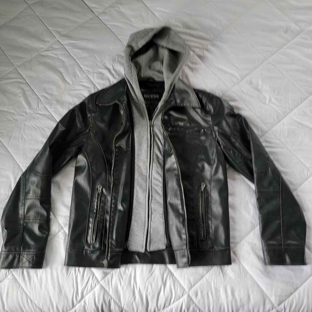 Guess Faux Leather Jacket with Removable Hood